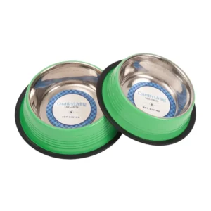 Country Living Set of 2 Ribbed No-Tip Non-Skid Pet Bowls - Durable & Safe for Cats & Dogs - Prevents Spills - Ideal for Small to Medium Pets - Easy to Clean & Maintain Irish Green